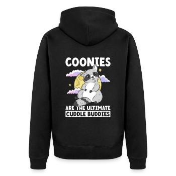 Coonies sind ultimative Kuschelbuddies - Waschbär - Unisex Premium Bio Zip Hoodie - Schwarz - Hinten - Nico (187cm)