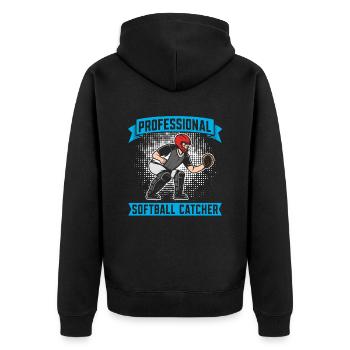 Softball Fänger - Unisex Premium Bio Zip Hoodie - Schwarz - Hinten - Nico (187cm)