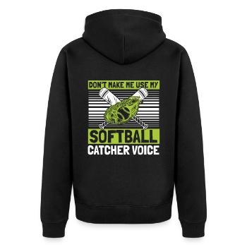 Softball Fänger - Unisex Premium Bio Zip Hoodie - Schwarz - Hinten - Nico (187cm)