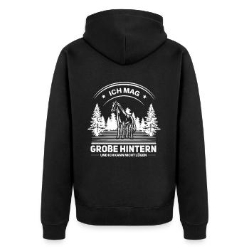 Witziges Pferdespruch Pferde Motiv - Unisex Premium Bio Zip Hoodie - Schwarz - Hinten - Nico (187cm)