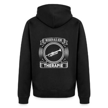 Witziger Trompetenspieler Spruch - Unisex Premium Bio Zip Hoodie - Schwarz - Hinten - Nico (187cm)