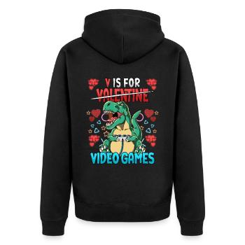 V Is For Video Games Valentinstag Gamer - Unisex Premium Bio Zip Hoodie - Schwarz - Hinten - Nico (187cm)