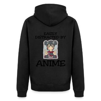 Easily Distracted By Anime - Unisex Premium Bio Zip Hoodie - Schwarz - Hinten - Nico (187cm)