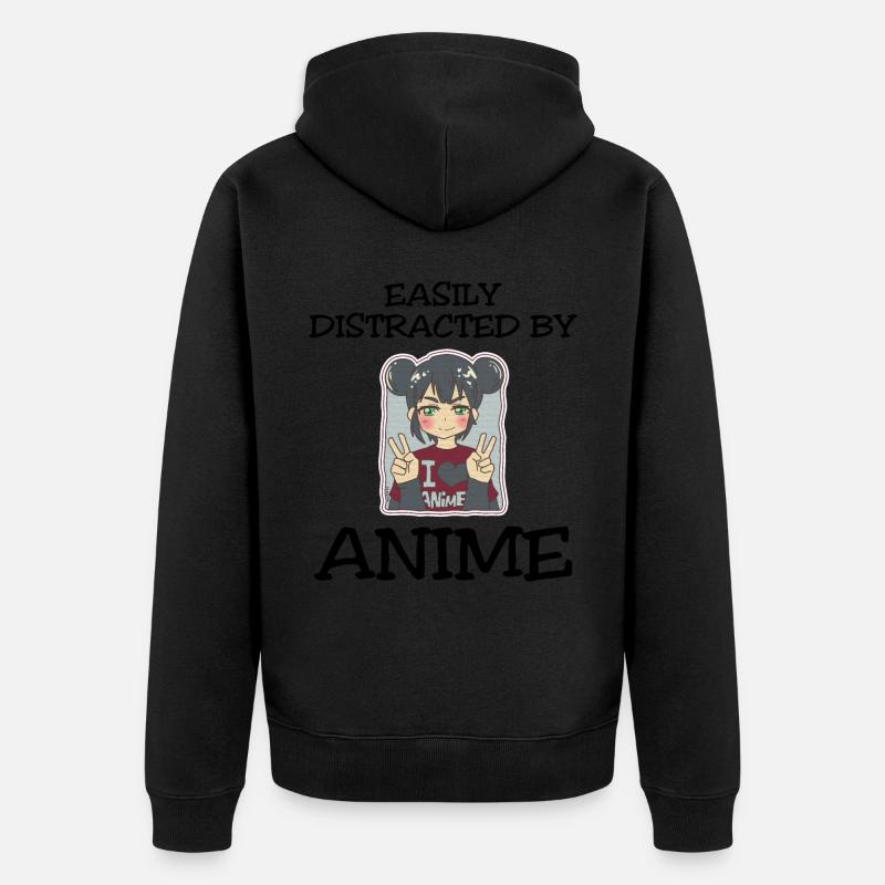 Easily Distracted By Anime - Unisex Premium Bio Zip Hoodie - Schwarz