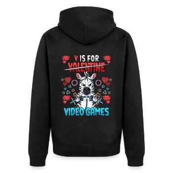 V Is For Video Games Valentinstag Gamer - Unisex Premium Bio Zip Hoodie - Schwarz - Hinten - Nico (187cm)