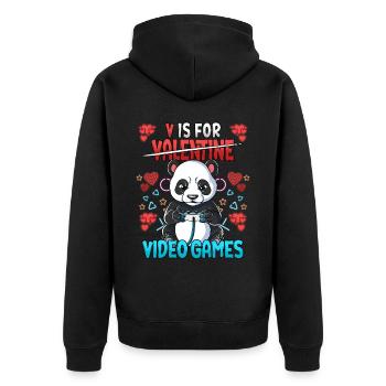 V Is For Video Games Valentinstag Gamer - Unisex Premium Bio Zip Hoodie - Schwarz - Hinten - Nico (187cm)