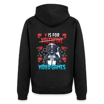 V Is For Video Games Valentinstag Gamer - Unisex Premium Bio Zip Hoodie - Schwarz - Hinten - Nico (187cm)