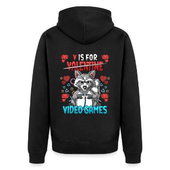 V Is For Video Games Valentinstag Gamer - Unisex Premium Bio Zip Hoodie - Schwarz - Hinten - Nico (187cm)