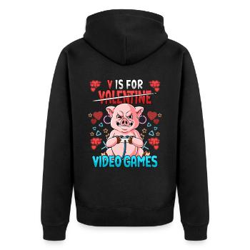 V Is For Video Games Valentine's Day Gamer - Unisex Premium Organic Zip Hoodie - black - Back - Nico (187cm)