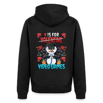 V Is For Video Games Valentinstag Gamer - Unisex Premium Bio Zip Hoodie - Schwarz - Hinten - Nico (187cm)