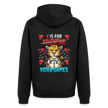 V Is For Video Games Valentinstag Gamer - Unisex Premium Bio Zip Hoodie - Schwarz - Hinten - Nico (187cm)