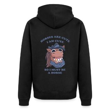 Pferde sind niedlich ich bin niedlich also bin ich - Unisex Premium Bio Zip Hoodie - Schwarz - Hinten - Nico (187cm)
