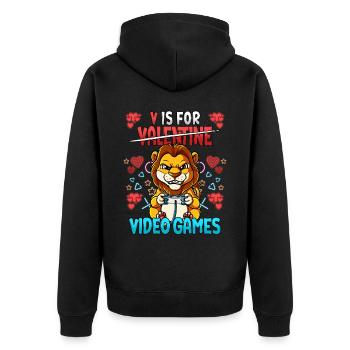 V Is For Video Games Valentinstag Gamer - Unisex Premium Bio Zip Hoodie - Schwarz - Hinten - Nico (187cm)