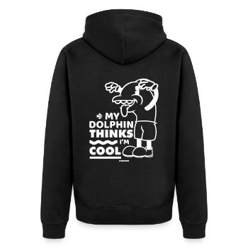 Delfin - Unisex Premium Bio Zip Hoodie - Schwarz - Hinten - Nico (187cm)