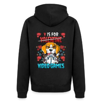 V Is For Video Games Valentine's Day Gamer - Unisex Premium Organic Zip Hoodie - black - Back - Nico (187cm)