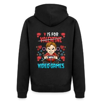 V Is For Video Games Valentinstag Gamer - Unisex Premium Bio Zip Hoodie - Schwarz - Hinten - Nico (187cm)