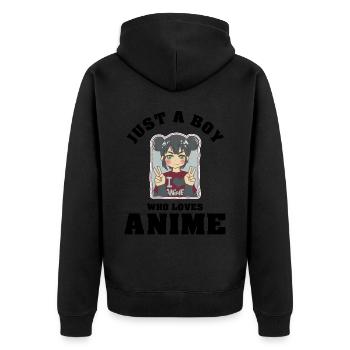 Just A Boy Who Loves Anime - Unisex Premium Bio Zip Hoodie - Schwarz - Hinten - Nico (187cm)