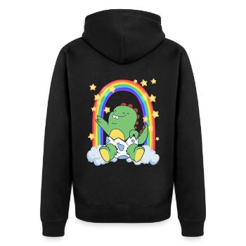 Baby Dino LGBTQ Regenbogen Pride Diversity - Unisex Premium Bio Zip Hoodie - Schwarz - Hinten - Nico (187cm)