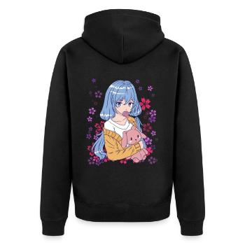 Anime Mädchen Manga Blumenwiese Geschenkidee - Unisex Premium Bio Zip Hoodie - Schwarz - Hinten - Nico (187cm)