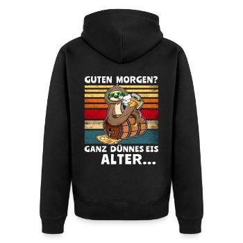 Faultier Bier Morgenmuffel - Unisex Premium Bio Zip Hoodie - Schwarz - Hinten - Nico (187cm)