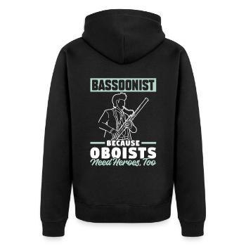 Bassoonist - Because Oboists Need Heroes Too - Unisex Premium Bio Zip Hoodie - Schwarz - Hinten - Nico (187cm)