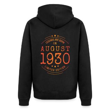 Anniversaire août 1930 Edition Limitée Millésime - Veste à capuche bio Premium Unisexe - noir - Dos - Nico (187cm)