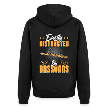 Easily Distracted By Bassoons - Unisex Premium Bio Zip Hoodie - Schwarz - Hinten - Nico (187cm)