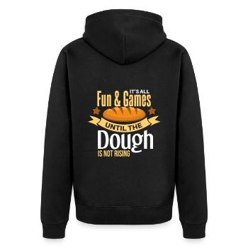 Cooles Brot backen Bäcker Spruch Motiv - Unisex Premium Bio Zip Hoodie - Schwarz - Hinten - Nico (187cm)