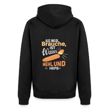 Cooles Brot backen Bäcker Spruch Motiv - Unisex Premium Bio Zip Hoodie - Schwarz - Hinten - Nico (187cm)