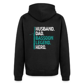 Husband. Dad. Basson Legend. Hero. - Unisex Premium Organic Zip Hoodie - black - Back - Nico (187cm)