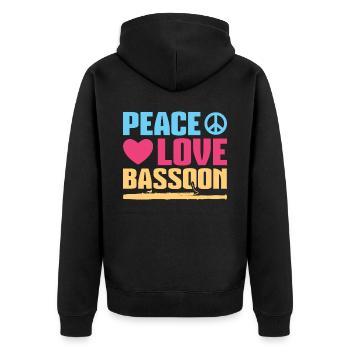 Peace - Love - Bassoon - Unisex Premium Bio Zip Hoodie - Schwarz - Hinten - Nico (187cm)
