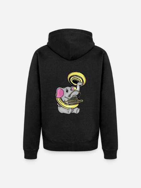 Sousaphone Music Big Band Orchestra Cute Elephant - Unisex Premium Organic Zip Hoodie - black