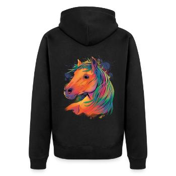 Wasserfarben Pferd design für Reiterinnen, - Unisex Premium Bio Zip Hoodie - Schwarz - Hinten - Nico (187cm)