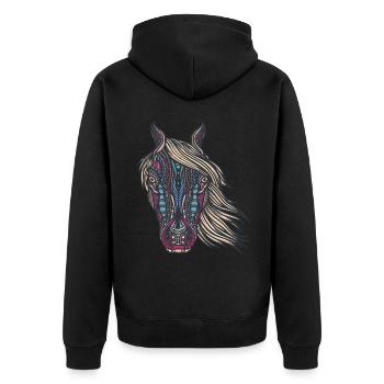 Tribal Pferd design für Reiterinnen, - Unisex Premium Bio Zip Hoodie - Schwarz - Hinten - Nico (187cm)