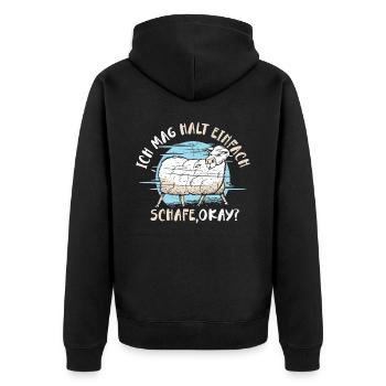 Ich mag einfach Schafe, Okay? Schaf - Unisex Premium Bio Zip Hoodie - Schwarz - Hinten - Nico (187cm)