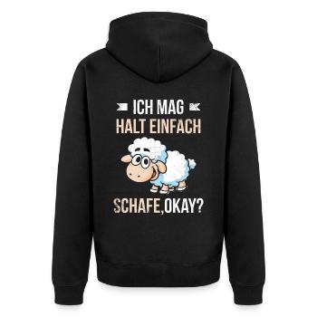 Ich mag einfach Schafe, Okay? Schaf - Unisex Premium Bio Zip Hoodie - Schwarz - Hinten - Nico (187cm)