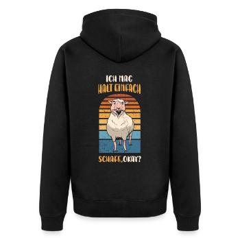 Ich mag einfach Schafe, Okay? Schaf - Unisex Premium Bio Zip Hoodie - Schwarz - Hinten - Nico (187cm)