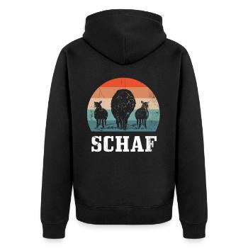 Retro Schaf Design, Schafe - Unisex Premium Bio Zip Hoodie - Schwarz - Hinten - Nico (187cm)