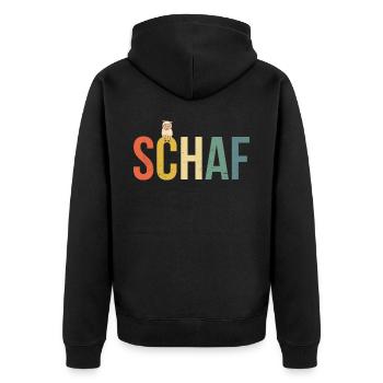 Retro Schaf Design, Schafe - Unisex Premium Bio Zip Hoodie - Schwarz - Hinten - Nico (187cm)