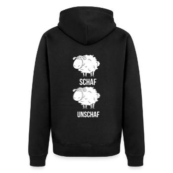 Schaf, Unschaf, Gestochen Schaf, Wortspiel - Unisex Premium Bio Zip Hoodie - Schwarz - Hinten - Nico (187cm)