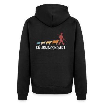 Führungskraft. Design mit Schafen und Schäfer - Unisex Premium Bio Zip Hoodie - Schwarz - Hinten - Nico (187cm)