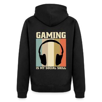 Gamer Gaming Headset Zocker - Unisex Premium Bio Zip Hoodie - Schwarz - Hinten - Nico (187cm)