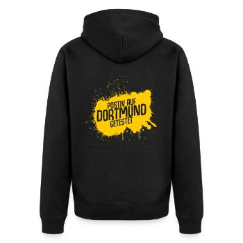 Positiv auf Dortmund getestet Dortmunder - Unisex Premium Bio Zip Hoodie - Schwarz - Hinten - Nico (187cm)