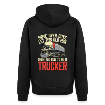 Lkw Fahrer Trucker Lastwagenfahrer Deckel - Unisex Premium Bio Zip Hoodie - Schwarz - Hinten - Nico (187cm)