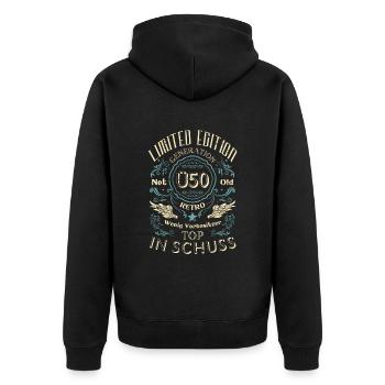 Limited Edition 50. Geburtstag Lustiger Spruch Ü50 - Unisex Premium Bio Zip Hoodie - Schwarz - Hinten - Nico (187cm)