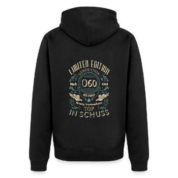 Limited Edition 60. Geburtstag Lustiger Spruch Ü60 - Unisex Premium Bio Zip Hoodie - Schwarz - Hinten - Nico (187cm)