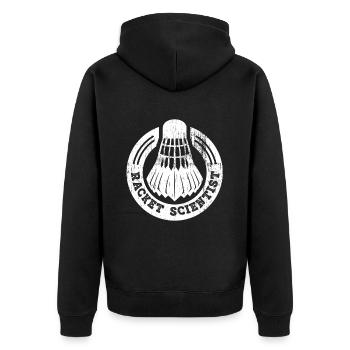 Schläger Wissenschaftler Racket Scientist - Unisex Premium Bio Zip Hoodie - Schwarz - Hinten - Nico (187cm)