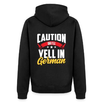 Be careful or I'll cry out German Germany - Unisex Premium Organic Zip Hoodie - black - Back - Nico (187cm)