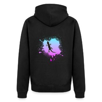 Eidechse - Unisex Premium Bio Zip Hoodie - Schwarz - Hinten - Nico (187cm)