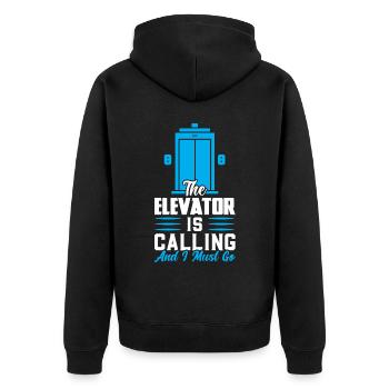 The Elevator Is Calling And I Must Go - Unisex Premium Organic Zip Hoodie - black - Back - Nico (187cm)